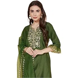 skylee Women's Silk Blend Embroidery Straight Kurta with Pant & Dupatta-picture-43