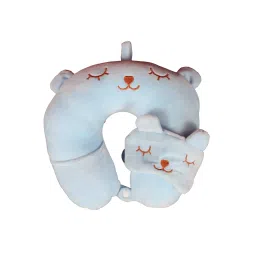 skylofts 100% Cotton Blue Neck Pillow for Boys Car, Train, Flight, Bus - Microfibre Travel Cushions with Sleeping Eye Mask- Kids image 3