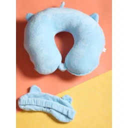 skylofts 100% Cotton Blue Neck Pillow for Boys Car, Train, Flight, Bus - Microfibre Travel Cushions with Sleeping Eye Mask- Kids image 2