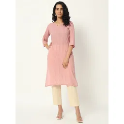 SKYTICK Striped Notch Neck Linen Straight Kurta-picture-11