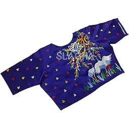 slagha Women's Readymade Pure Cotton Embroiderd Short Sleeve Woven Design Stiched Saree Blouse-picture-10