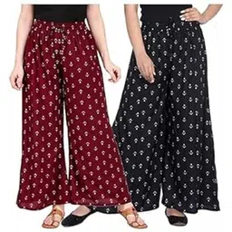 Slapstick Women's Rayon Bottom Pants Palazzo Pant Ankle Length Palazzo (Maroon/Black,32) (Combo Pack of 2)-picture-15