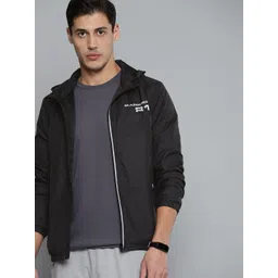 Slazenger Men Black Hooded Running Rapid-Dry Jacket with Printed Back-picture-34