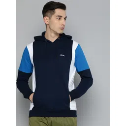 Slazenger Men Navy Blue Colourblocked Hooded Sweatshirt-picture-30