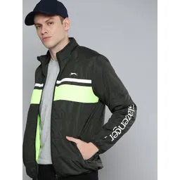 Slazenger Men Olive Green Fluorescent Green Colourblocked Sporty Jacket-picture-25