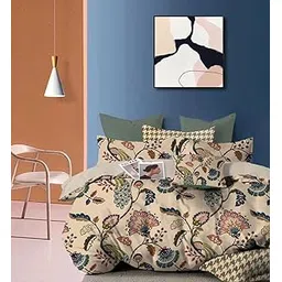 Slazie 300 TC Premium Glace Cotton Duvet Cover with Zipper |King Size Razai Cover|Dohar Cover for Double Bed|Quilt Cover |Soft|Summer Friendly|(King Size Dohars) 90x100 Inches|Beige Jaipuri|NDV 027-picture-13