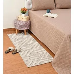 Slazie Cotton Soft Multi-Purpose Floor Rug for Bedroom Living Room|Kitchen Runner|Bedside Runner |Bed Runner|Reversible|2x5 Feet| (Beige)-picture-25