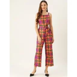 Sleek Italia Abstract Printed Shoulder Straps Waist Tie-Ups Basic Jumpsuit-picture-9