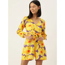 Sleek Italia Floral Printed Long Sleeves Waist Tie-Ups Playsuit-picture-19