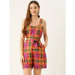 Sleek Italia Floral Printed Waist Tie-Ups Playsuit-picture-32