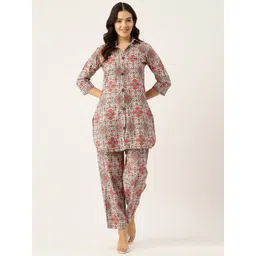 Sleek Italia Printed Shirt Collar Top With Trousers-picture-16