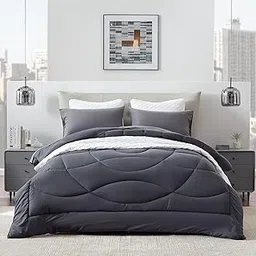 SLEEP ZONE King Size Comforter Duvet Insert, Down Alternative Reversible Comforter, Lightweight, Soft and Breathable Bedding All Season, Dark Grey-picture-23