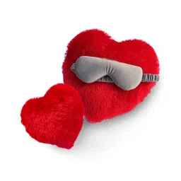 Sleepsia Heart Shape Pillows & Sleeping Eye Mask Valentine Gifting Combo, Two Sizes Heart Shaped Love Cushion Night Mask Velvet Eye Shade Red pillows Gift Her/Him Valentine Special Combo-picture-14