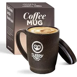 Sleepy Owl Coffee Mug with Lid | Crafted from Used Coffee Grounds | Eco-Friendly & Sustainable Cup | Microwave Safe | Spill Proof | Travel Friendly | Office | Home | Premium Gift | 370ml 1 Piece-picture-29