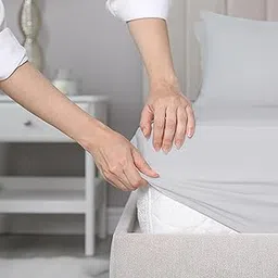 SleepyCat Fitted Bedsheet Set 100% Cotton 200TC Percale Combed Yarn with a Durable Elastic and Corner Stitch Oeko-TEX & AZO Free with 2 Standard Size Pillow Cases (Queen Size 78x60) Dolphin Grey-image-24