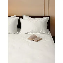 SleepyCat Off White 300 TC Pure Cotton Fitted King Bedsheet Set 1.82 m x 1.82 m-picture-40