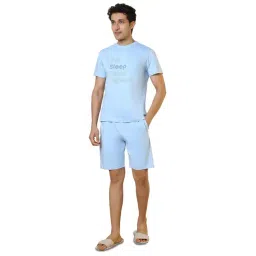 SleepZ by Raymond Blue Cotton Printed Regular Fit T-Shirt & Shorts Set-picture-40