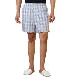 Sleepz by Raymond Medium Blue Pure Cotton Checked Regular Fit Boxers-picture-37