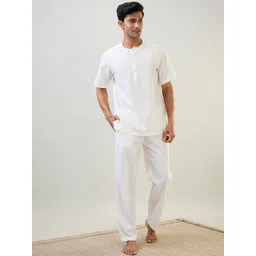 SleepZ by Raymond Men Round Neck Short Sleeves Pure Cotton Top & Pyjamas Night suit-picture-35