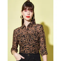 Slenor Animal Printed Shirt Collar Puff Sleeves Shirt Style Top-picture-17