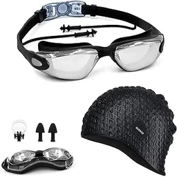 SLOVIC Swimming Goggles & Cap Combo | Anti-Fog Swimming Goggles for Men | Swimming Cap for Men | UV Protected Swimming Goggles for Women with Adjustable Straps | Unisex Swimming Accessories [Black]-picture-10