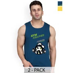 Slowloris Men Pack of 2 Blue & Yellow Printed Cotton Fabric Inner vest-picture-10