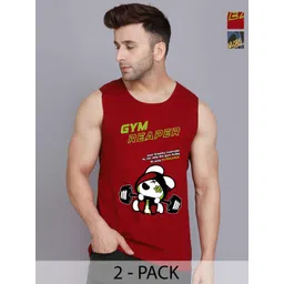 Slowloris Men Pack Of 2 Printed Bio-Wash Combed Cotton Gym Vest-picture-12