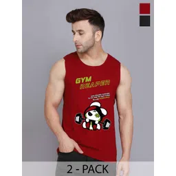 Slowloris Men Pack Of 2 Printed Bio-Wash Combed Cotton Gym Vest-picture-36
