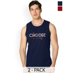 SLOWLORIS Men Pack Of 2 Printed Bio-Wash Combed Cotton Gym Vest-picture-35