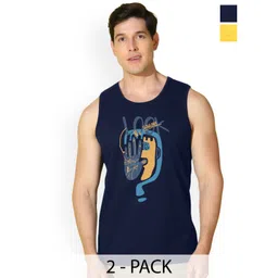 SLOWLORIS Men Pack Of 2 Printed Bio-Wash Combed Cotton Gym Vests-picture-27