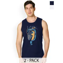 SLOWLORIS Men Pack Of 2 Printed Bio-Wash Combed Cotton Gym Vests-picture-28
