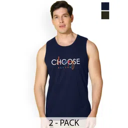 SLOWLORIS Men Pack Of 2 Printed Bio-Wash Combed Cotton Gym Vests-picture-33