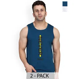 SLOWLORIS Men Pack Of 2 Printed Bio-Wash Combed Cotton Gym Vests-picture-11