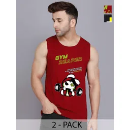 SLOWLORIS Men Pack of 2 Printed Bio-Wash Combed Cotton Innerwear Gym Vest-picture-26