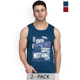 SLOWLORIS Men Pack Of 2 Printed Bio-Wash Combed Cotton Innerwear Gym Vests-picture-31
