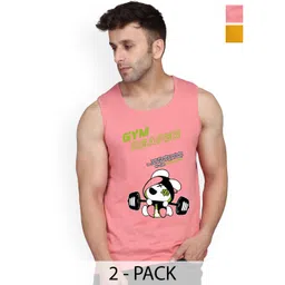SLOWLORIS Men Pack Of 2 Printed Cotton Gym Vest-picture-36