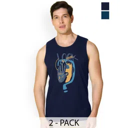 SLOWLORIS Men Pack of 2 Printed Gym Vests VSL26 CMB(LOOK NAVY)(OVRTNK PEACOCK)-picture-26