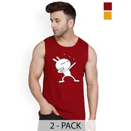 SLOWLORIS Men Pack Of 2 Printed Gym Vests VSL26 CMB(ZOZO MAROON)(OVRTNK MUSTARD)-picture-19