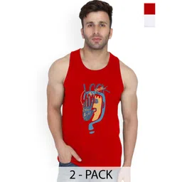 SLOWLORIS Men Pack Of 2 Printed Sleeveless Bio-Wash Combed Cotton Gym Vests-picture-39