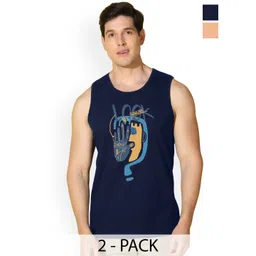SLOWLORIS Men Pack Of 2 Printed Sleeveless Combed Cotton Gym Vests-picture-23