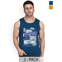 SLOWLORIS Men Pack of 2 Typography Printed Bio-Wash Combed Cotton Innerwear Vests image 1