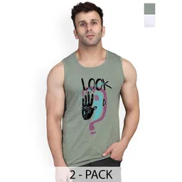 SLOWLORIS Men Pack Of 2 Typography Printed Bio-Wash Cotton Gym Vests-picture-13