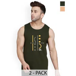 SLOWLORIS Men Pack Of 2 Typography Printed Combed Cotton Gym Vests-picture-30