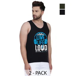 SLOWLORIS Men Pack Of 2 Typography Printed Round Neck Cotton Slim Fit T-Shirts-picture-40