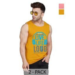 SLOWLORIS Men Pack Of 2 Typography Printed Round Neck Cotton Slim Fit T-Shirts-picture-34