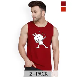 SLOWLORIS Pack Of 2 Graphic Printed Combed Cotton Gym Vests-picture-34