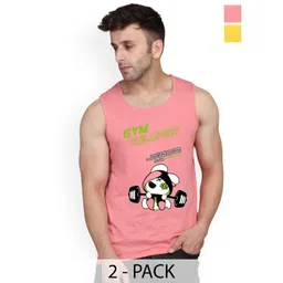 SLOWLORIS Pack Of 2 Graphic Printed Scoop Neck Bio-Wash Gym Vests-picture-40