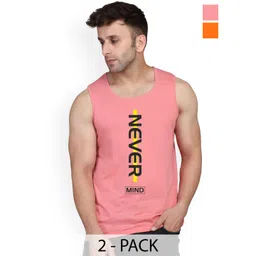 SLOWLORIS Pack Of 2 Printed Combed Cotton Gym Vests VSL26 CMB(NVR PEACH)(PLAIN ORANGE)-picture-25