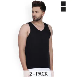 SLOWLORIS Pack Of 2 Printed Combed Cotton Gym Vests VSL26 CMB(PLAIN BLACK)(LOOK BLACK)-image-36