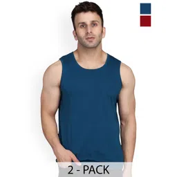 SLOWLORIS Pack Of 2 Printed Cotton Bio-Wash Innerwear Gym Vests-image-0